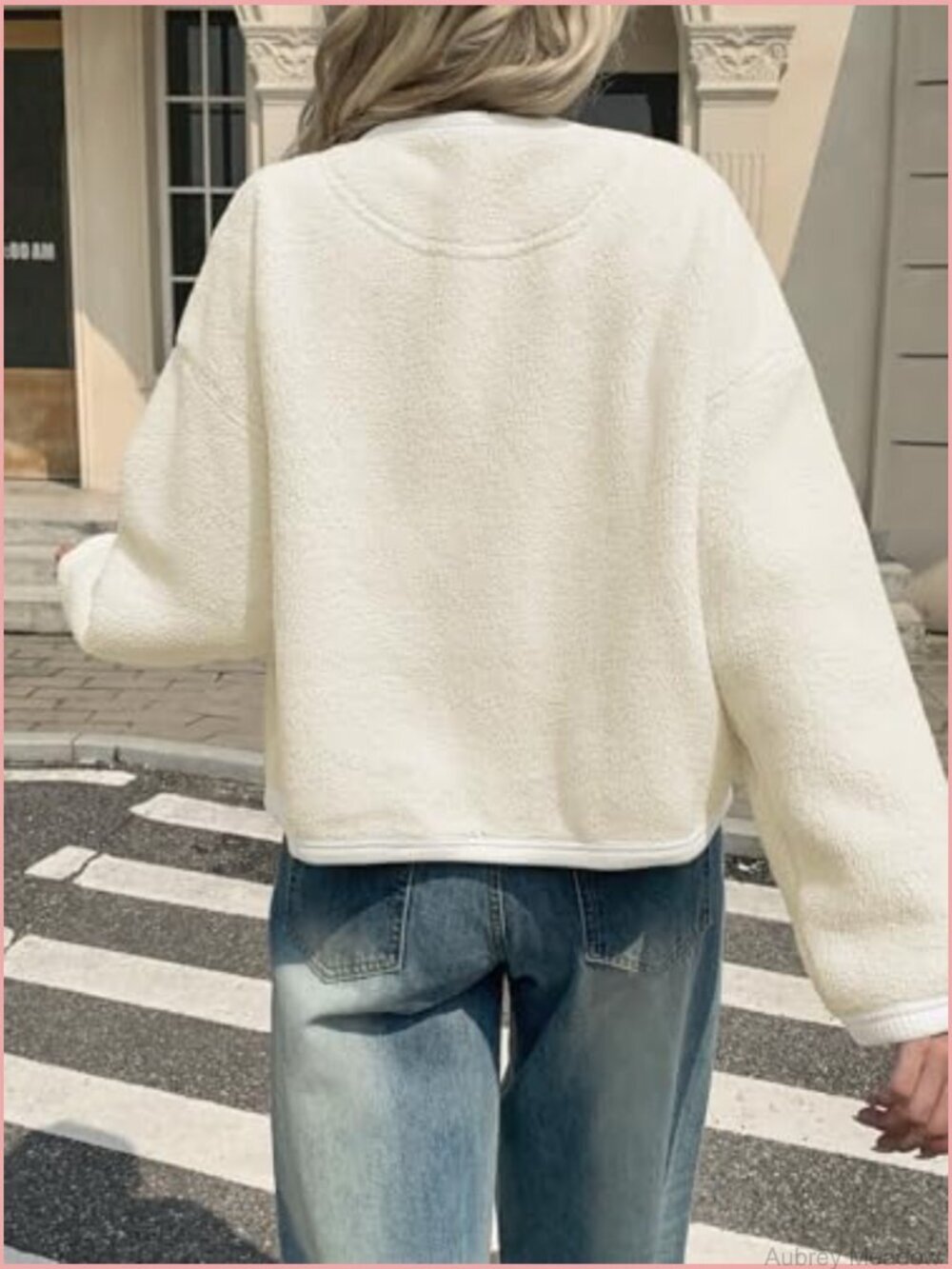 Cropped Sherpa Fleece Button Jacket Casual Relaxed Fit - Picture 3 of 7